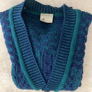 Vintage Carraig Donn Men’s Wool Cardigan Sweater- Navy/Green Size XL